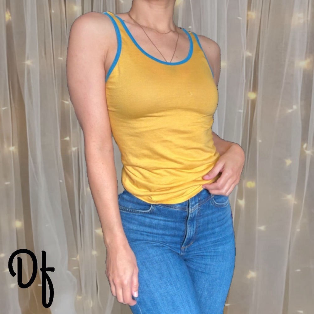 VINTAGE Single Stitch Yellow Tank Top with Blue Trim from JCPenny Size M